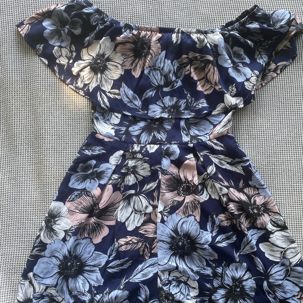 Charlotte Russe Navy Off the Shoulder Romper | XS